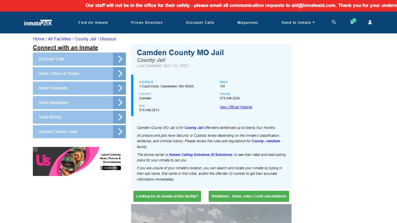 Camden County MO Jail - Inmate Locator - Camdenton, MO