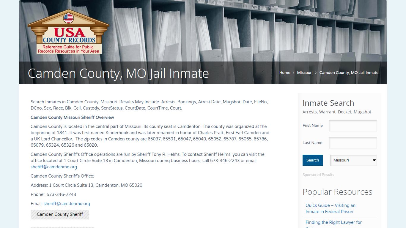 Camden County, MO Jail Inmate | Name Search