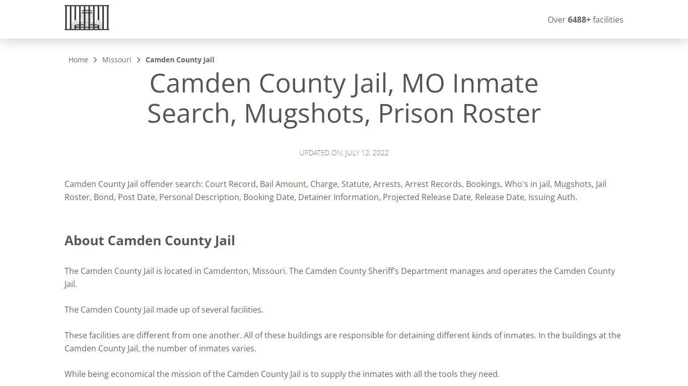 Camden County Jail, MO Inmate Search, Mugshots, Prison ...