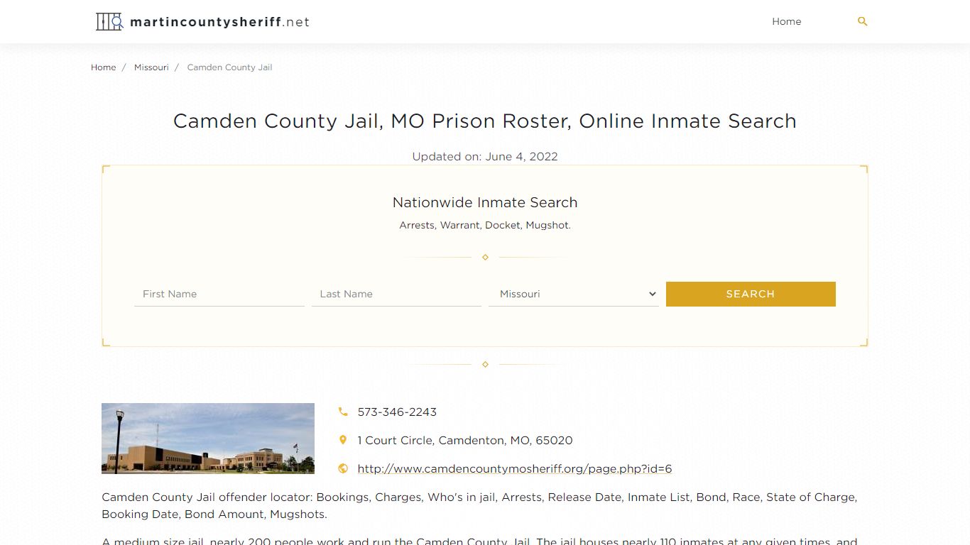 Camden County Jail, MO Prison Roster, Online Inmate Search ...