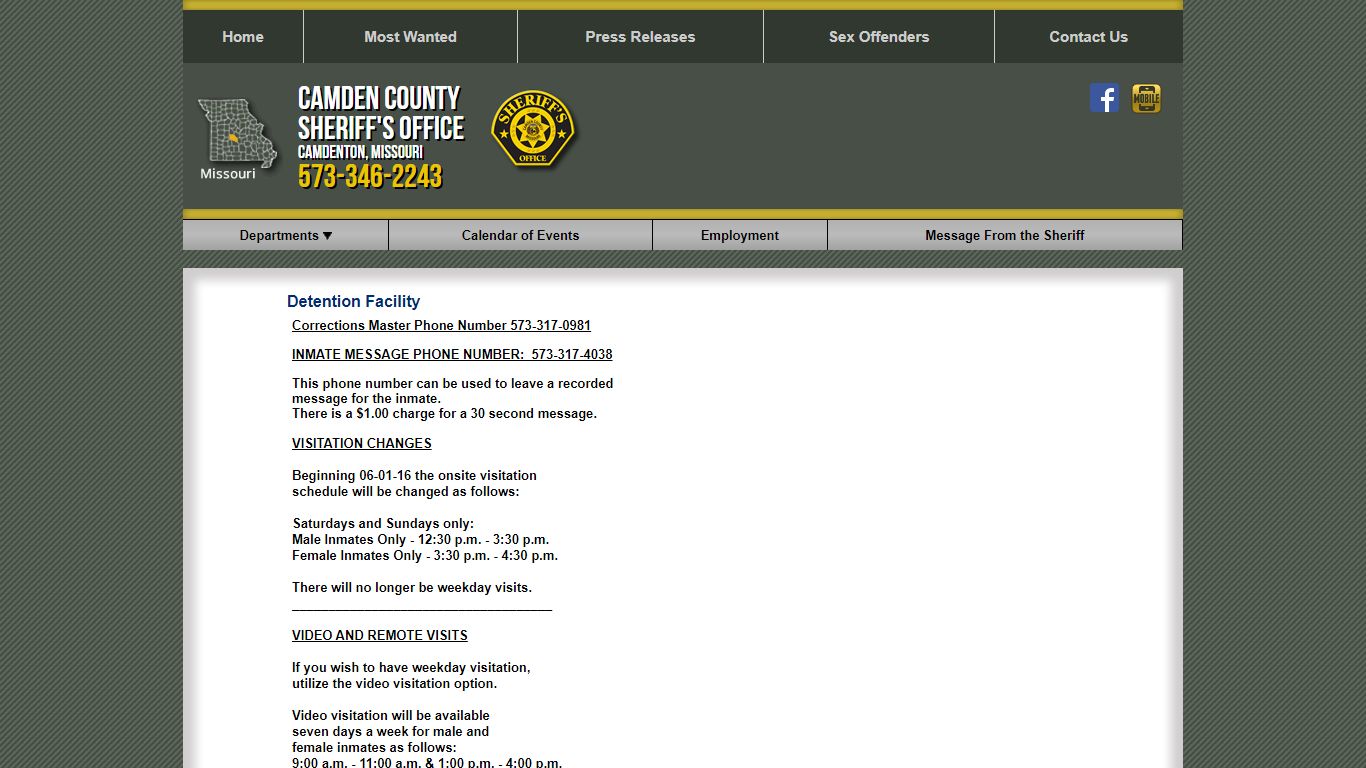 Detention Facility - Camden County Missouri Sheriff's Office